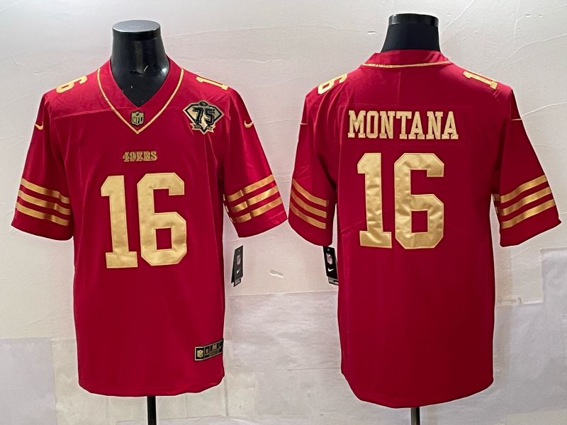 Men San Francisco 49ers #16 Montana Red 75th Nike Limited NFL 2025 Jersey style 01->milwaukee brewers->MLB Jersey